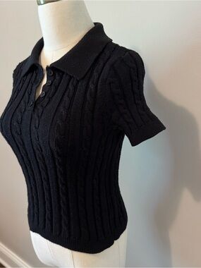 525 America Black Ribbed Knit Polo